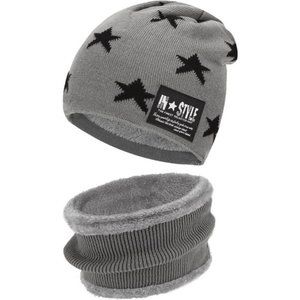Girls Winter Warm Knit Beanie Hat Cap Neck Scarf Set with Fleece